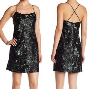 NWT Vera Wang Sequin Cocktail Mini Dress in Black Green [Size 4]